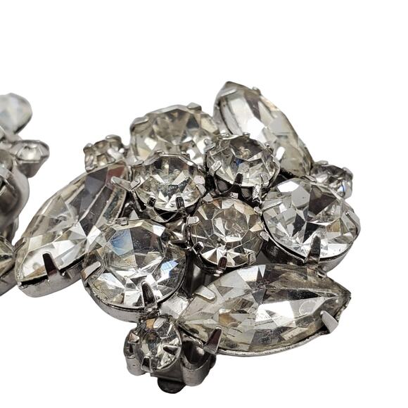 Kramer NY Rhinestone Earrings Cluster Clip On Silver Tone Vintage 1960s Jewelry - Picture 2 of 9